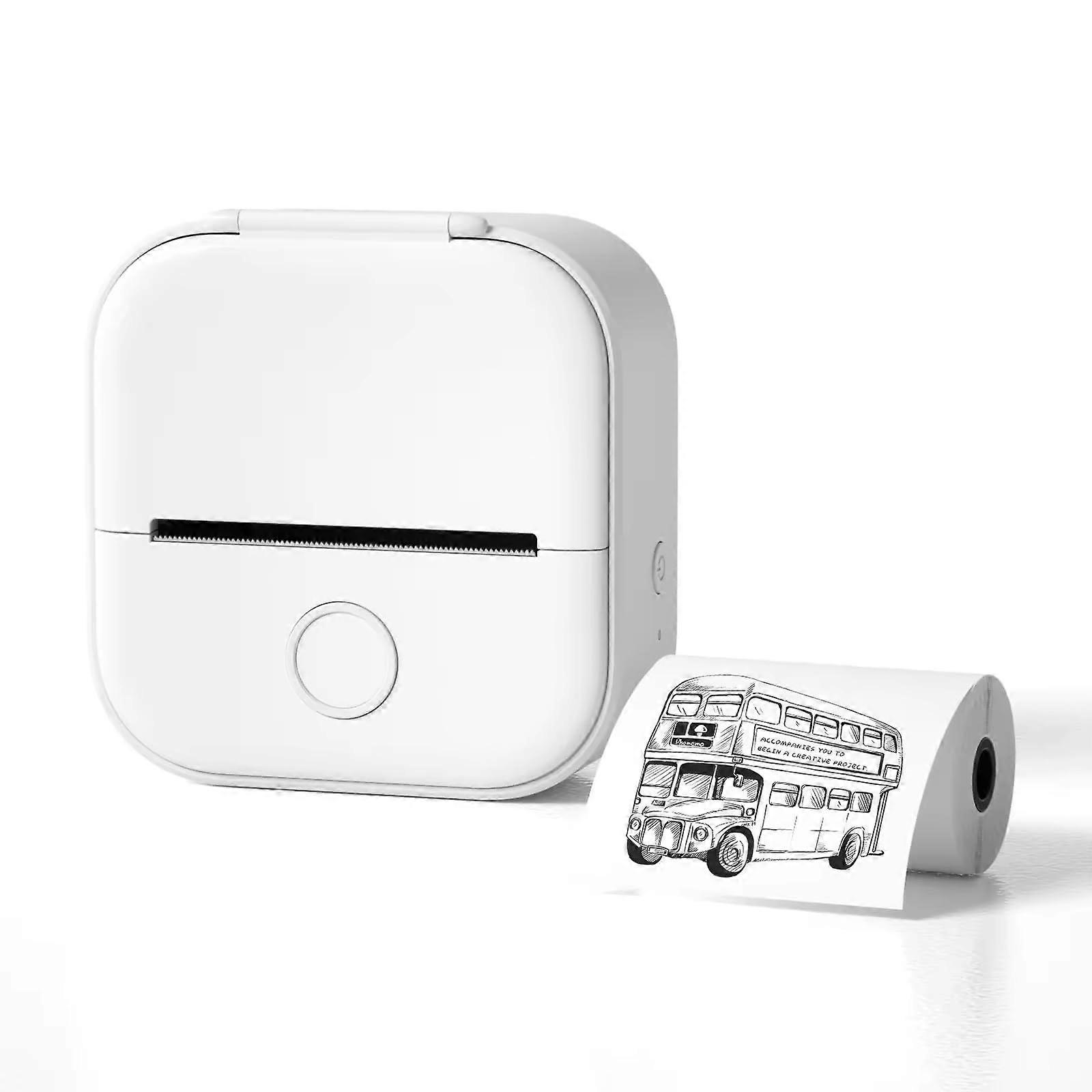 T02 Portable Thermal Sticker Label Printer with Bluetooth, Ink, Smart App Control, White