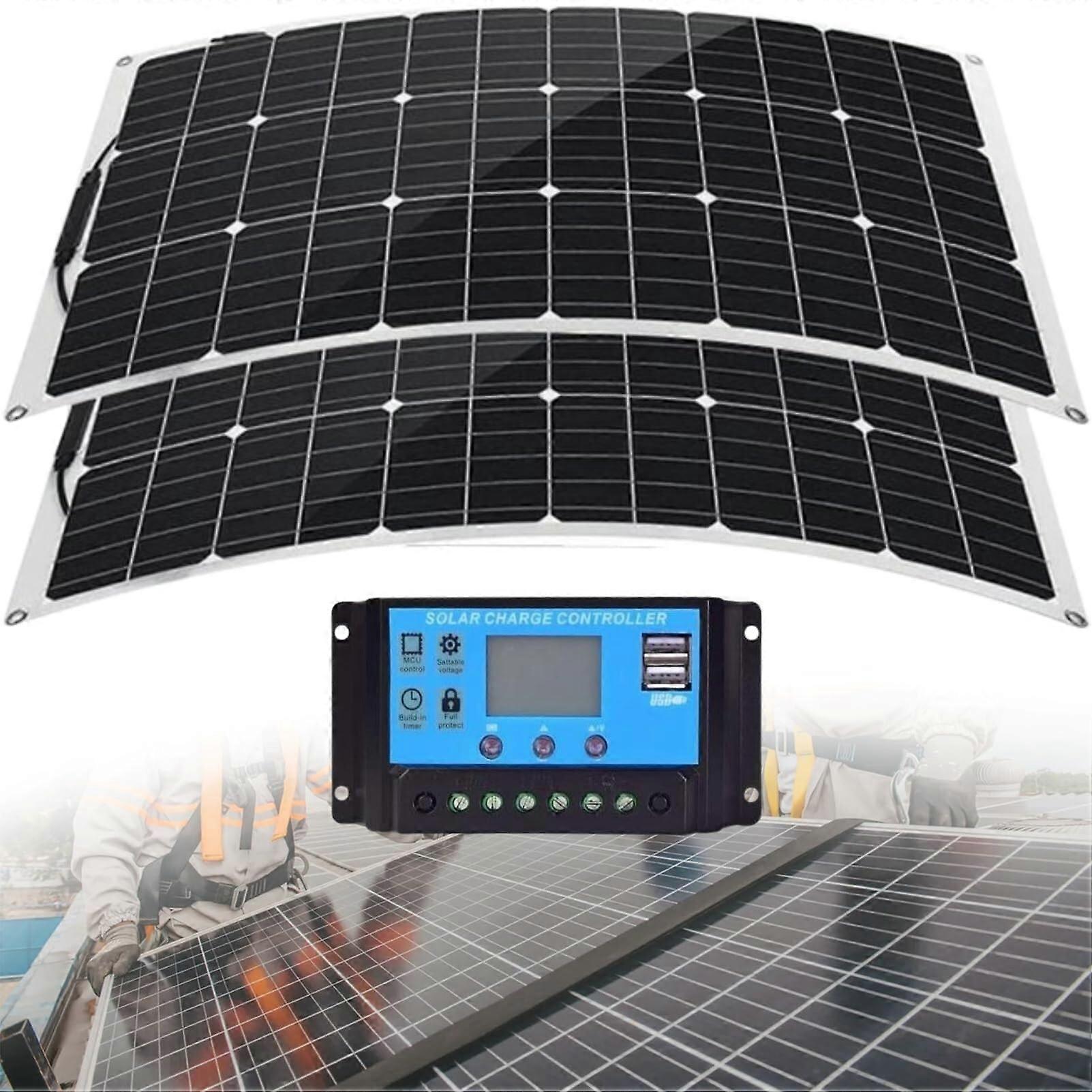 400W Portable Solar Panel Kit with Controller for RV Boat Caravan, Flexible Monocrystalline 12V Charging