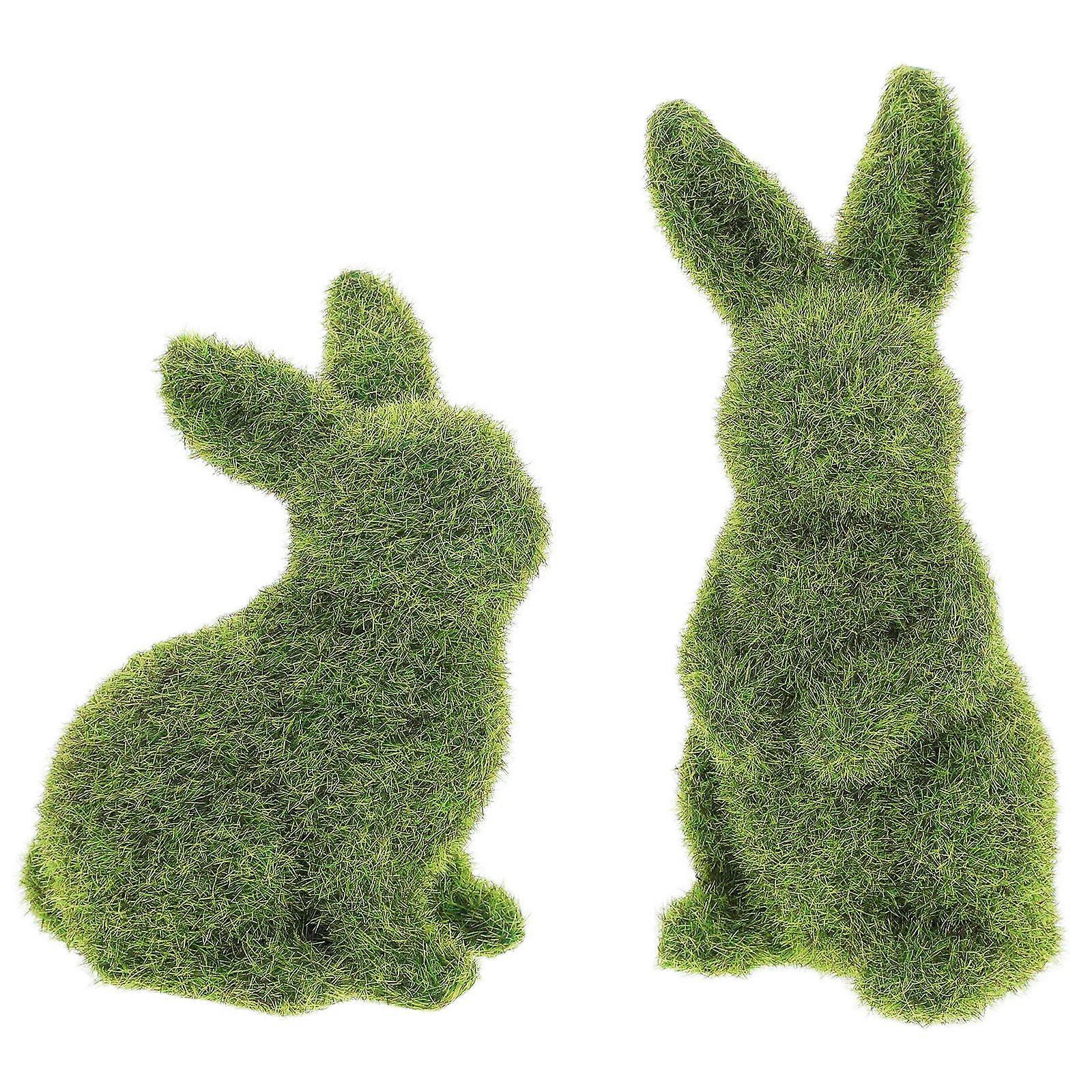 2Pcs Easter Rabbit Adornment Garden Bunny Craft Scene Layout Decor (Green)