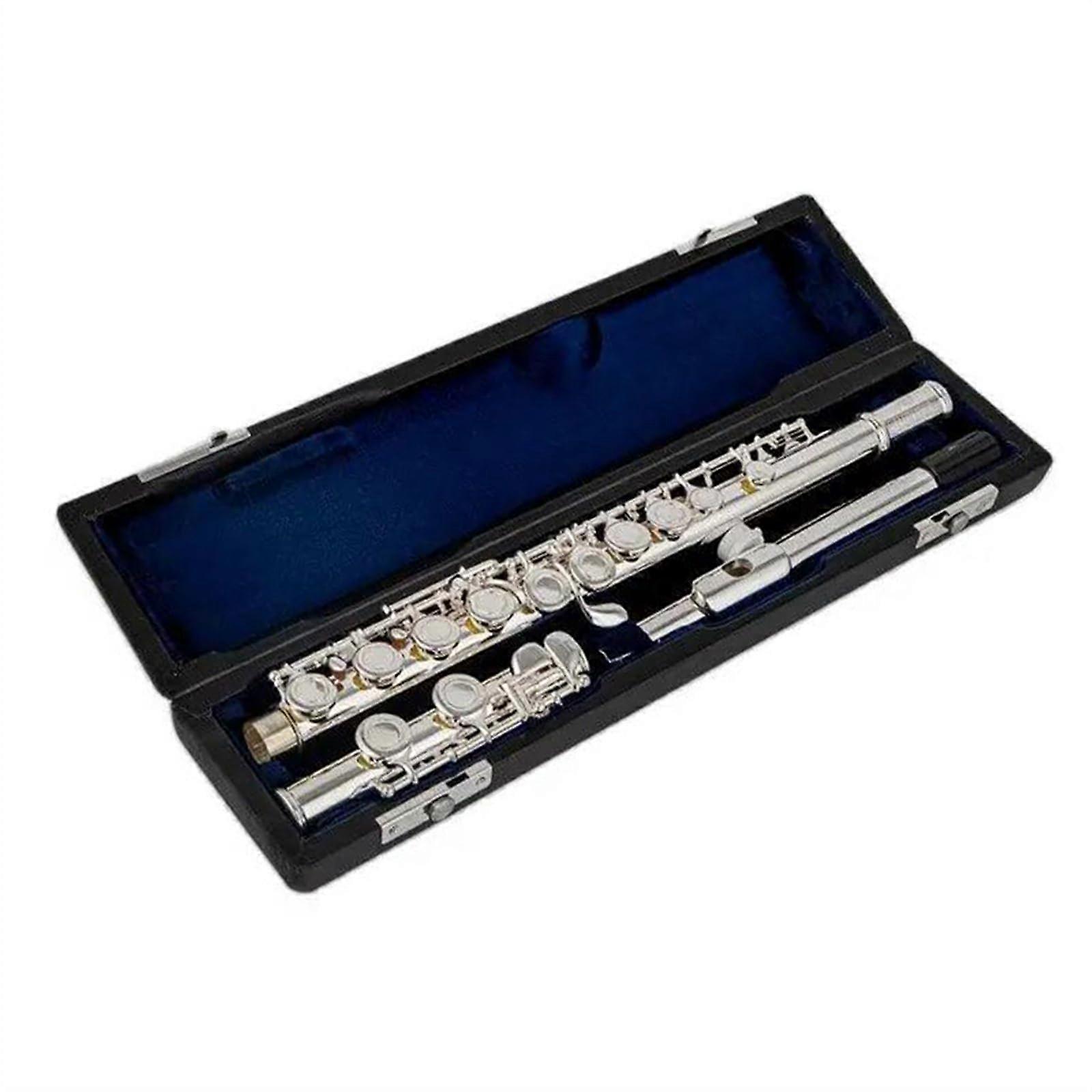 Silver Plated C Key Flute with E Key, 17 Open Holes, Clear Tone, BeginnerFriendly for Students