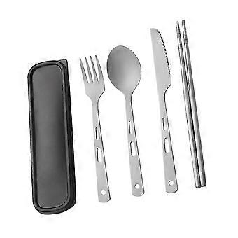 Portable Lightweight Titanium Tableware Set Fork Spoon Knife Chopsticks