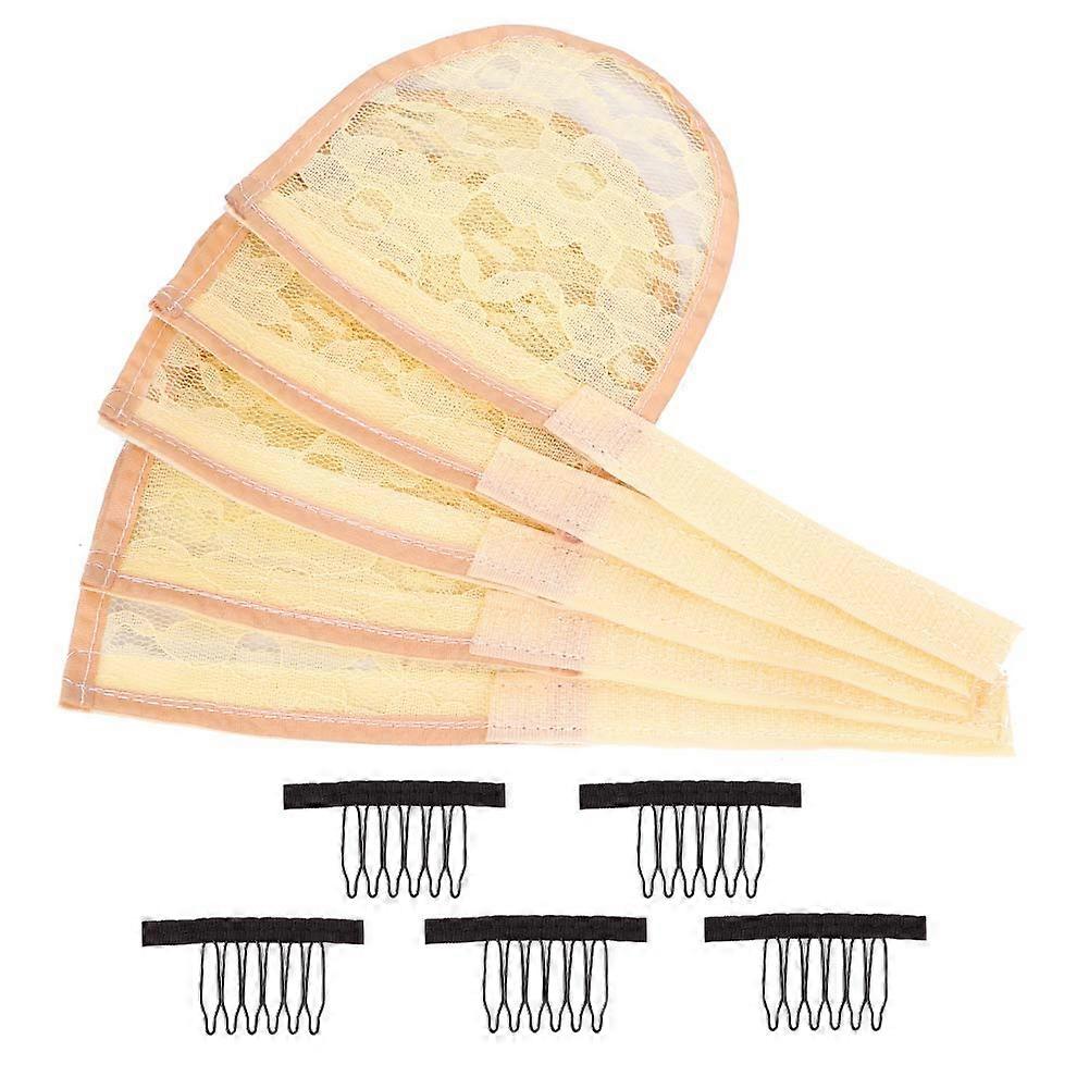 Ponytail Extension Base with Combs, Beige Lace Hair Net for Wig Making, Secure Magic Buckle