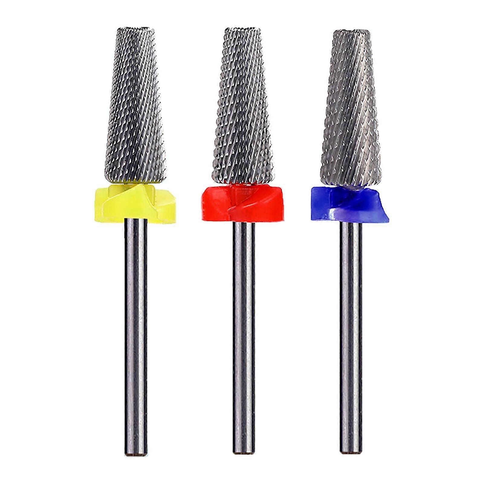 3PCS 3/32 Inch Tungsten Carbide Nail Drill Bits Set, Multiple Grit, Manicure Pedicure Silver