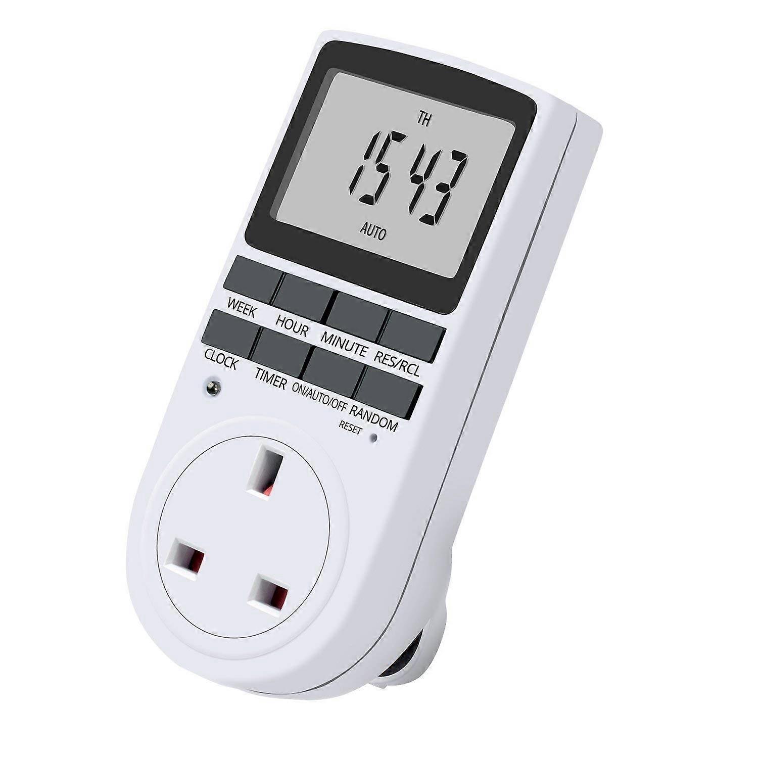 Uk Plug Digital Timer Plug Socket, Electrical Programmable Plug In Timer Switch For Light, B And More, With Large Lcd Display And Anti-Theft Random Mo