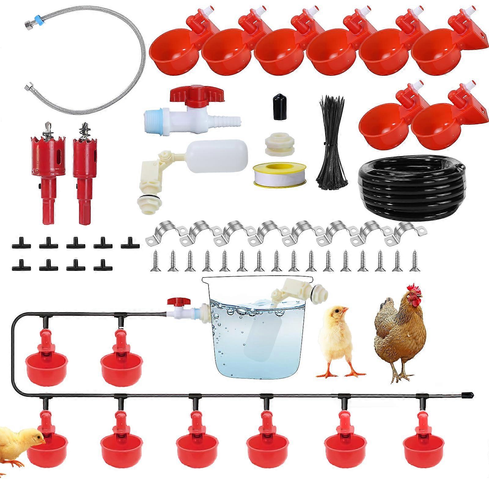 Automatic Chicken Waterer System with 8 Cups and 6m Hose for Backyard Poultry Coop