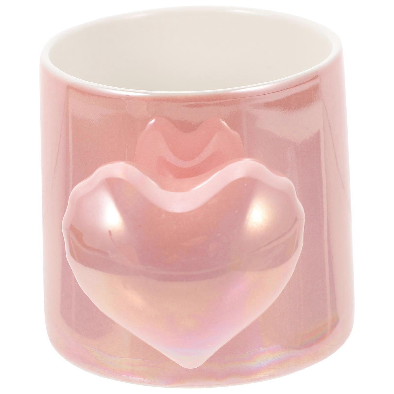 Pink Ceramic Mug with Heart Handle for Coffee Drinking