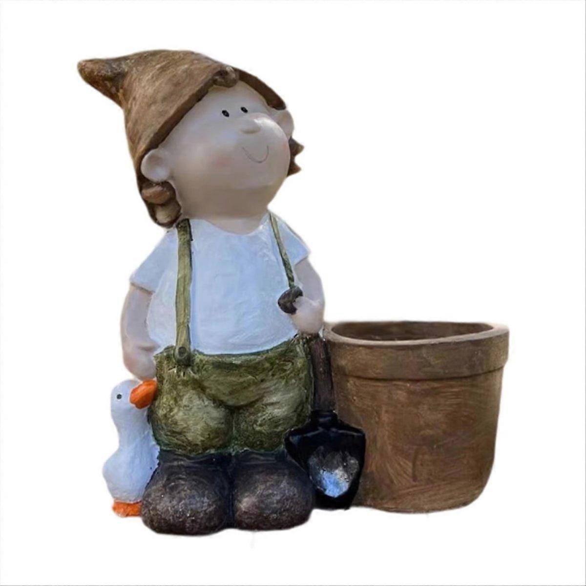 Garden Statue Flowerpot Container Display Holder Boy