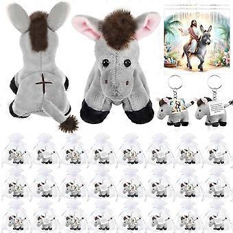 Plush Donkey Keychain Set of 6 with Soft Embroidery, Mini Stuffed Toy for Easter and Christian Gifts