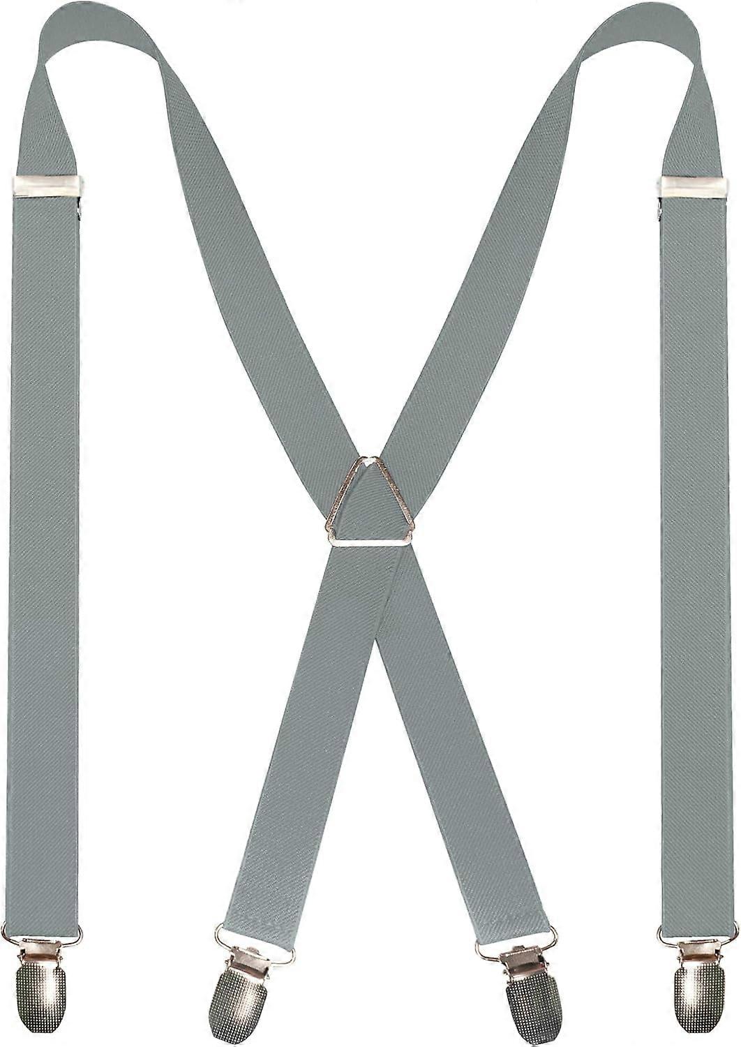 Mens Solid Color Suspender with 4 Clips Adjustable Braces