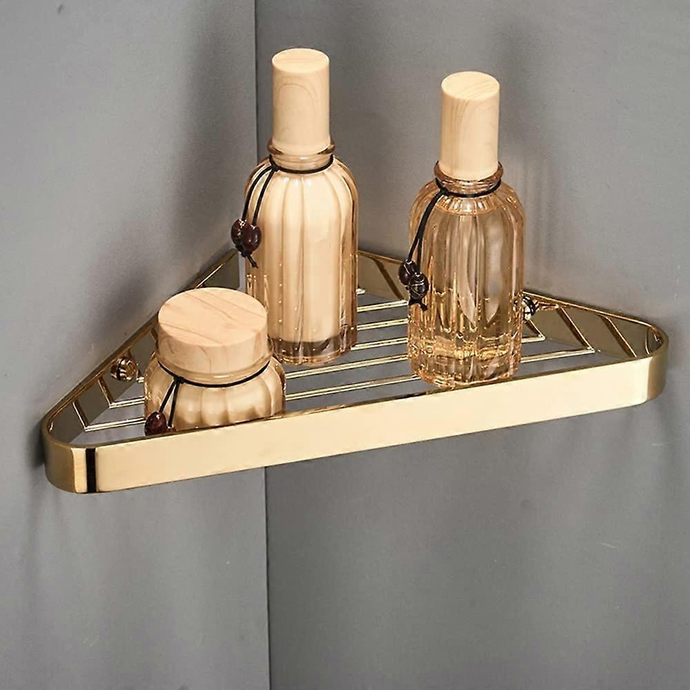 Gold Wall Mounted Shower Caddy Rustproof Solid Copper Corner Bathroom Shelf Single Layer
