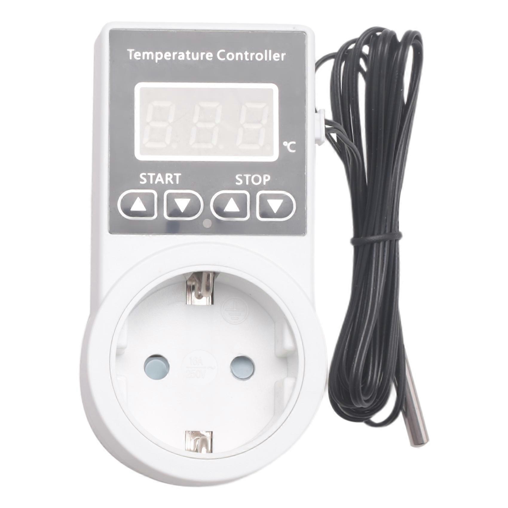 1Pcs Thermostat Socket with Sensor, Digital Temperature Controller Socket, Waterproof Temperature Switch EU Plug