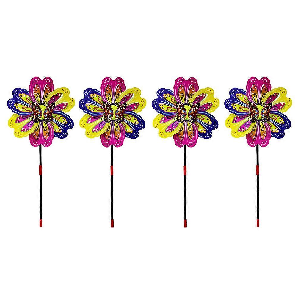 Plastic Wind Spinners Flower Shape for Garden Decoration 4Pcs Set
