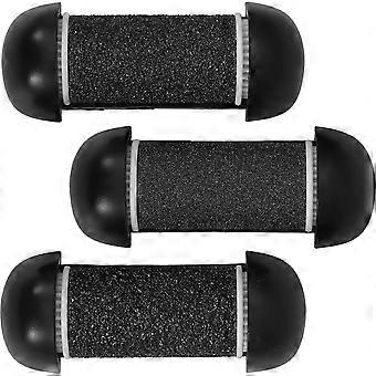 3 rulli di ricambio, grana ABS nera, esfoliano la pelle morta, cura delicata dei piedi, compatibili con rulli per pedicure elettrica.