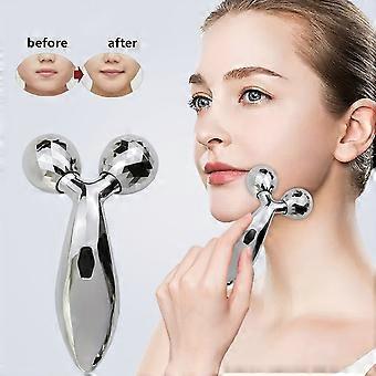 Gesichts- und Nackenmassagegerät-Set, 3-teilig, manuelle Rollen mit 2 Y-förmigen, um 360° drehbaren Köpfen, silberfarbene Metalloberfläche mit diamantgeschliffener Textur für die Hautpflege