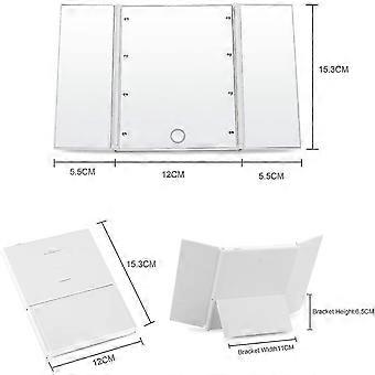 Unique Tri-fold Vanity Mirror Travel Compact Pocket Travel Mirror With 8 Led Lights Including Battery - White