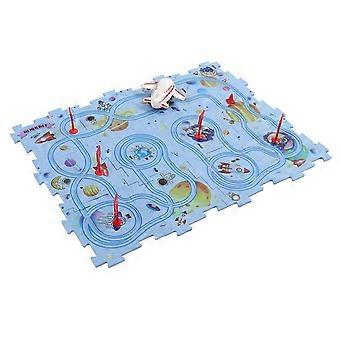 Puzzle Track Game Set with Space Theme, Plastic Play Mat, Airplane Toy for Kids Age 3+