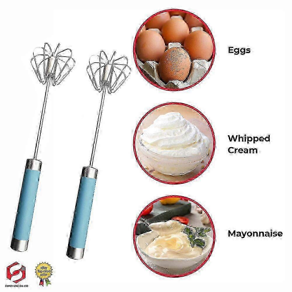 2 Pack Automatic Turning Egg Whisk - Semi-Automatic Hand Mixer for Kitchen Use