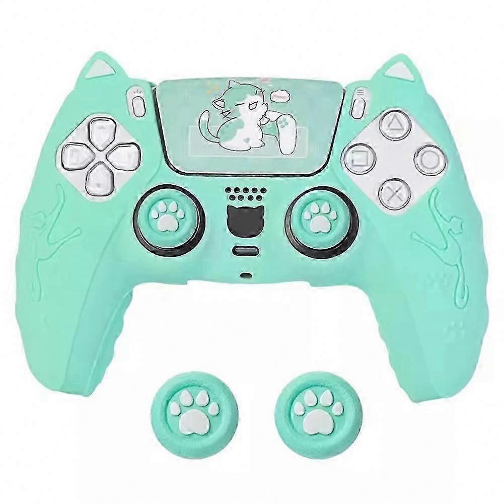 Controller Protective Cover, Silicone Cartoon Theme Cat Ear Handle with Joystick Cap, Compatible with PS5 Game Controller