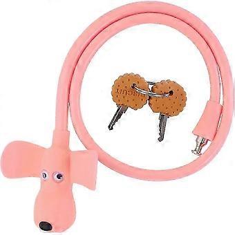 Bike Cable Lock,Cable Lock with Keys,Silicone Covered Bike Lock Kids Cable Lock Cartoon LockLight pink)