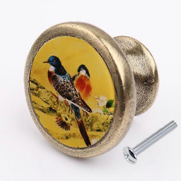 5x 35mm Bird Print Round Knobs Kitchen Cabinet Wardrobe