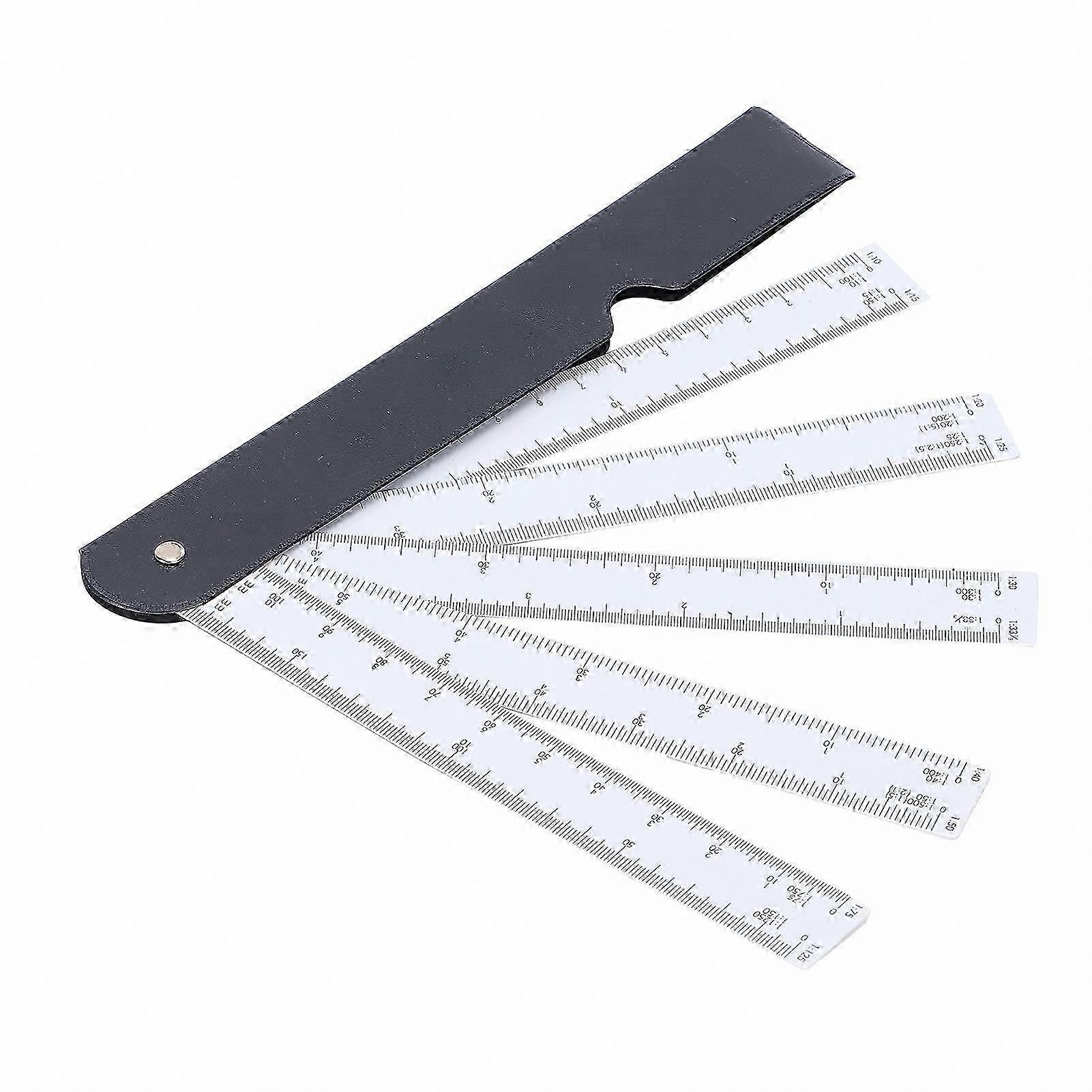 Foldable Ruler Plastic Fan-Shaped Multiscale Tool with Geometric Stencil for Architects, Engineers & Students