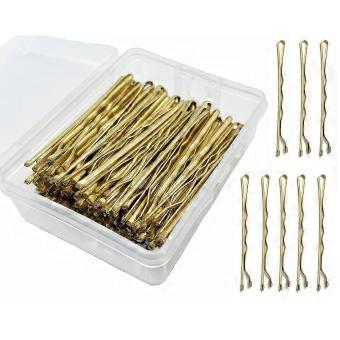 100PCS 2Inches Hair Pins Kit Hair Clips Secure Hold Bobby Pins Hair Clips for Women Girls and Hairdressing Salon With Clear Storage Box(Gold)-bj