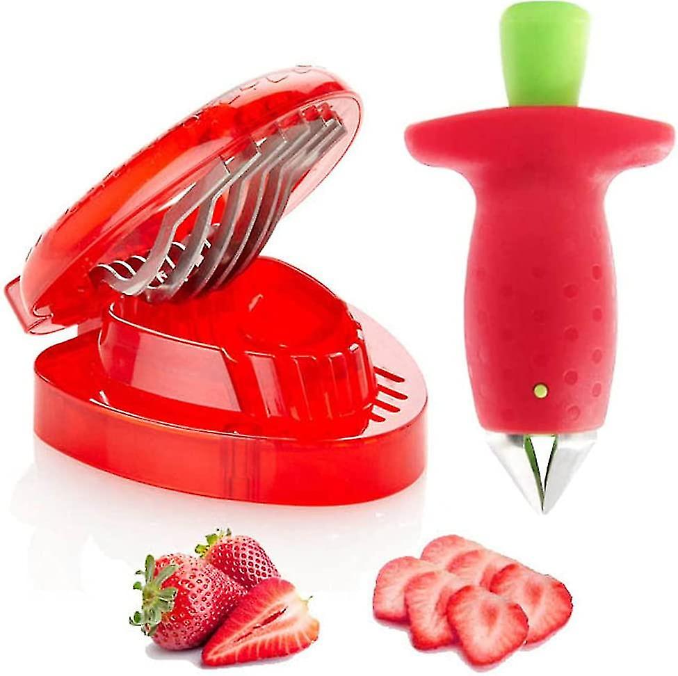 Strawberry Huller Fruit Slicer Set, Berry Stem Leaves Huller Gem Remover Removal Fruit Peeling Tool Kitchen Accessories Corer Easy For Remove Strawber