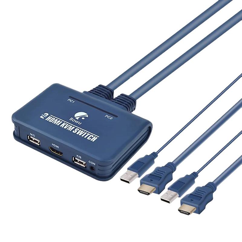 2 Port Usb Hdmi-compatible Kvm Switch Switcher With Cable For Dual Monitor Switch Support Desktop Controller Switching