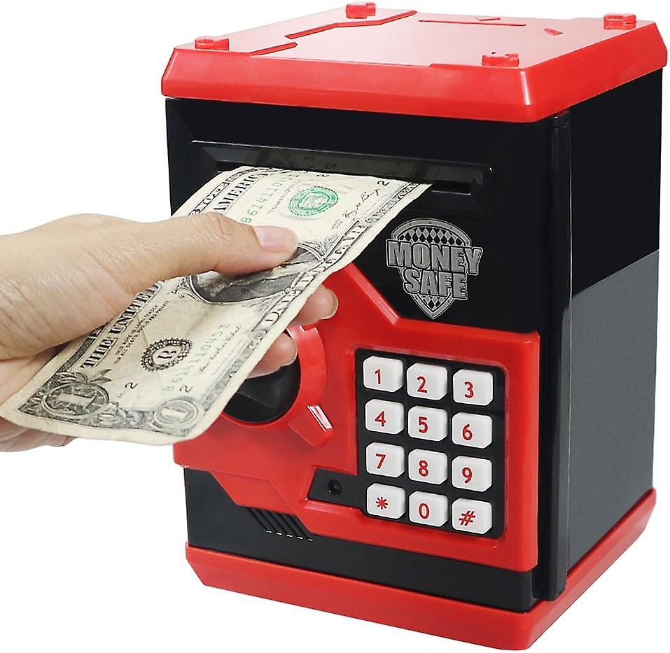 自動ローリングマネー付き電子貯金箱、ATMセーフティボックス、男の子と女の子のための誕生日プレゼント(赤)