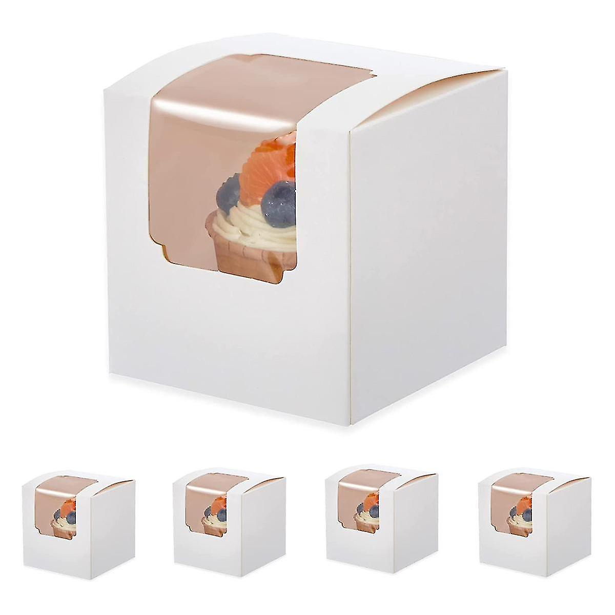 100pcs White Cupcake Box Individual With Insert, Small Single Favor Pastry Treat Boxes With Clear W