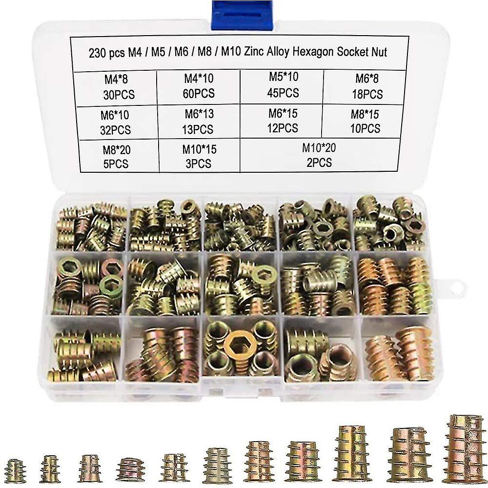145 Pcs M6 M8 M10 Hex Nuts With Threaded Inserts, Zinc Alloy Hex Threaded Insert Nuts Inserts For Wo