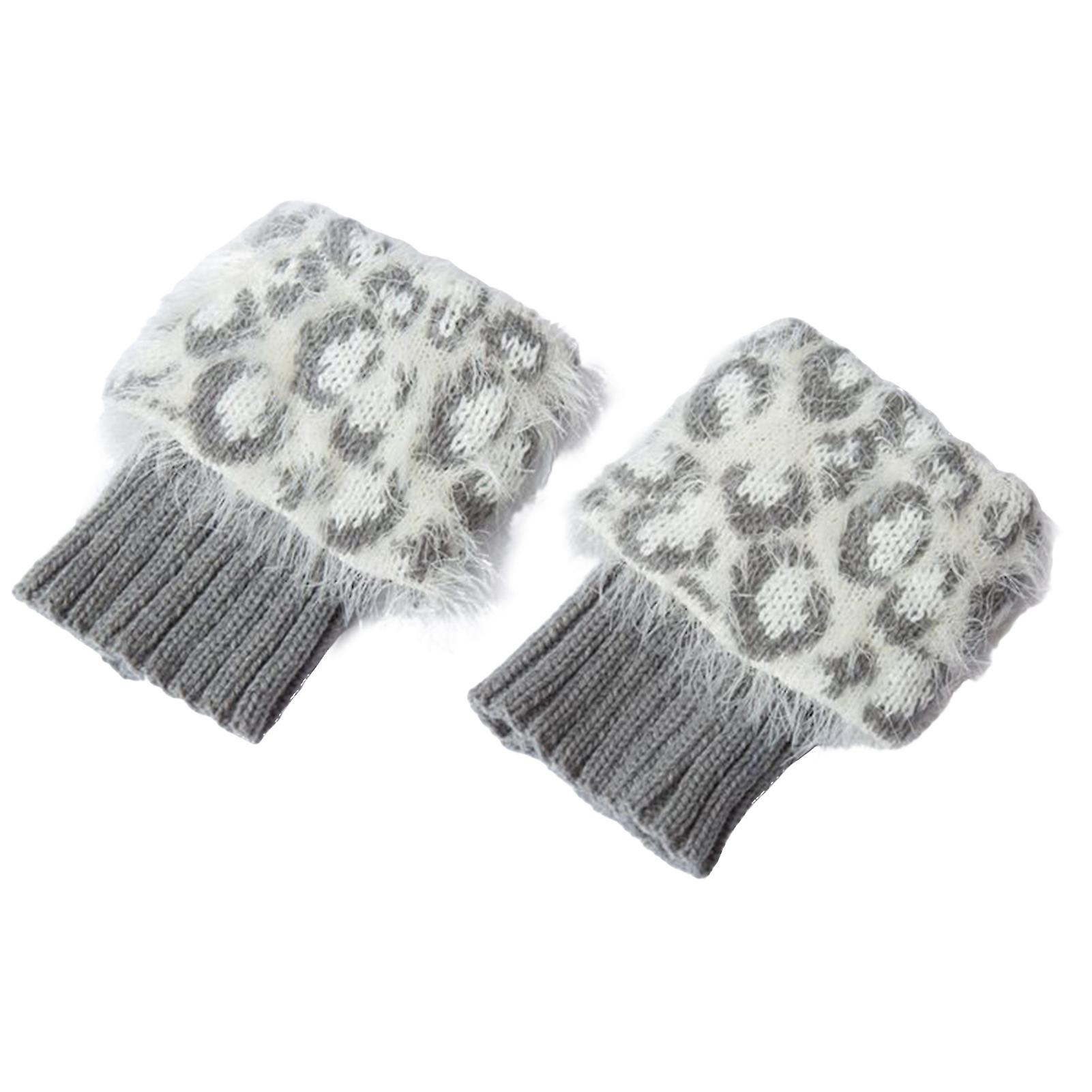 1 Pair Boot Socks Stylish Leopard Print Fluffy Crochet Knitted Boot Cuffs Toppers Socks for Winter