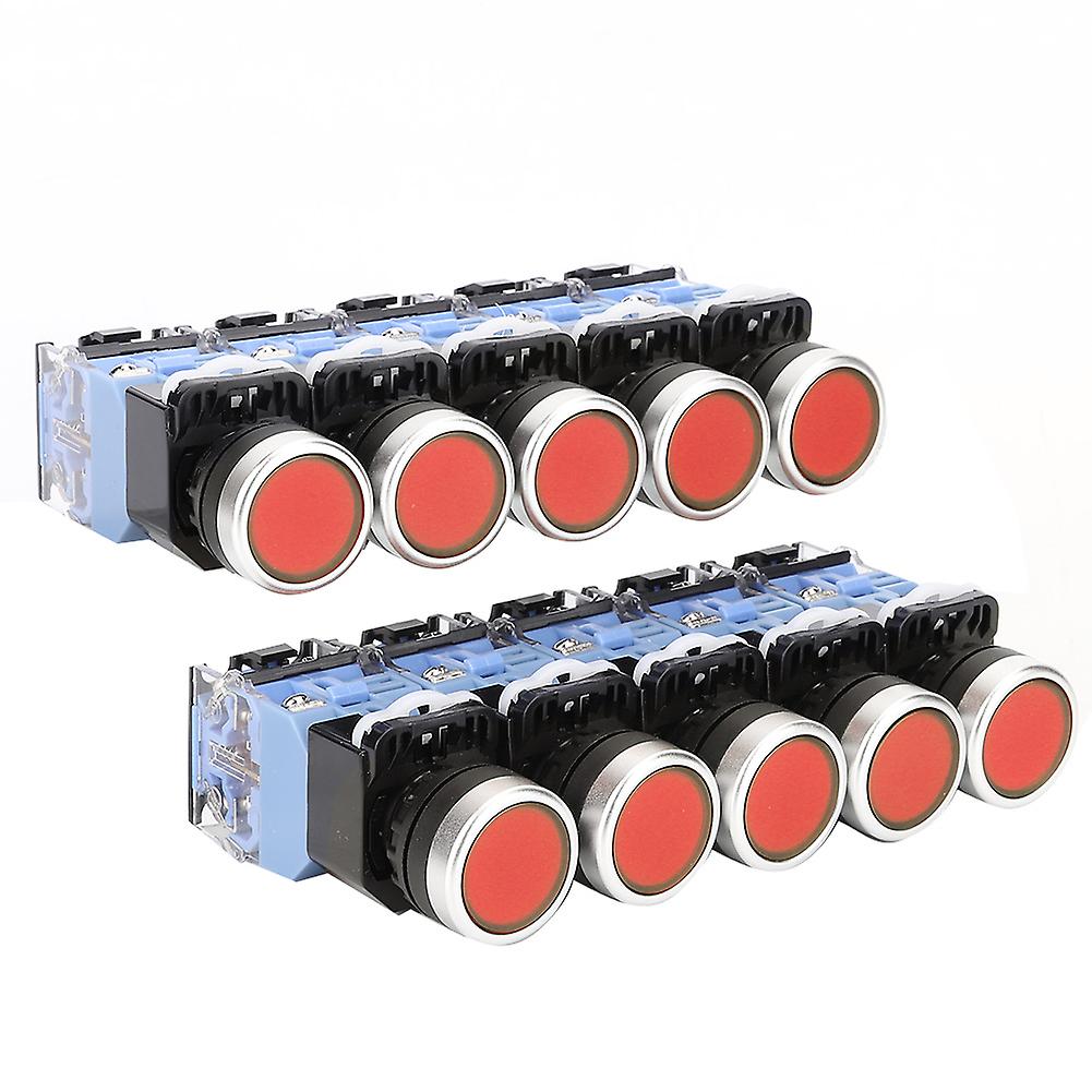 10 Pcs BEM38-11DS(LA38) 22mm Self-Lock Flat Button Switch with Indicator (Red)