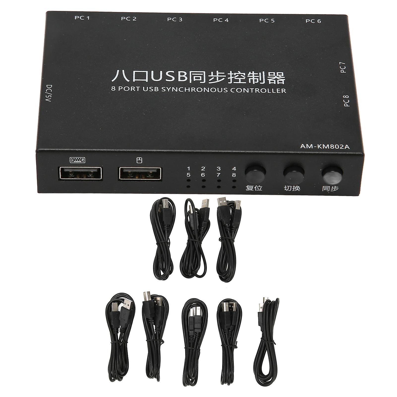 8 Port USB 2.0 KVM Switch Full Speed Plug and Play Metal Case Keyboard Mouse Synchronizer for Computer
