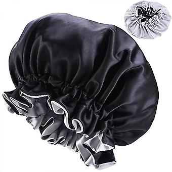 Veeki Set of 3 Satin Hair Bonnet for Curly Hair Reversible Big Double Side Silk Sleep Cap for Natural Hair Black