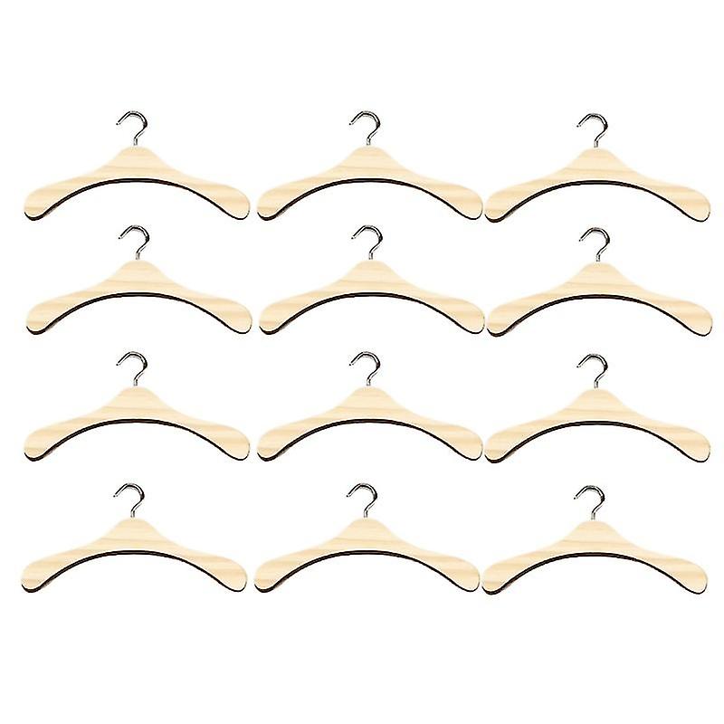 12st Mini Hängare För Dockkläder Trä Docka Kläder Hängare Docka Tillbehör
