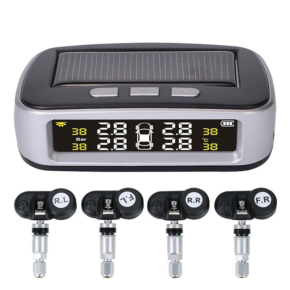 Car Tpms Tire Pressure Digital Solar Energy Monitoring System Auto Security With 4 Internal Sensors