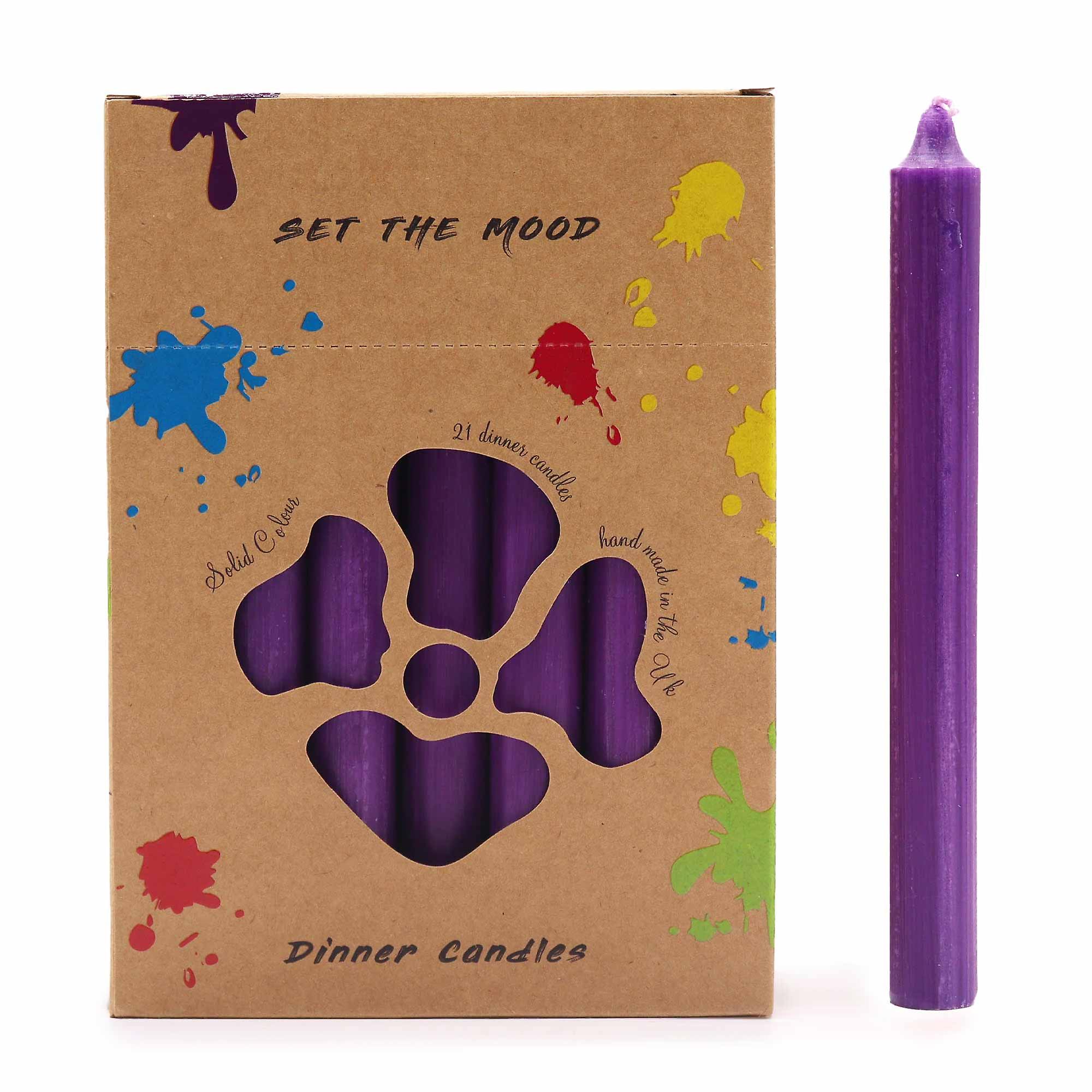 Pack Of 21 Rustic Purple Solid Colour Dinner Candle Set