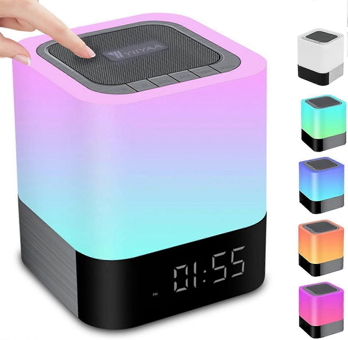 Enceinte portable Bluetooth sans fil 5 en 1 Lampe de chevet intensit variable et contrle tactile Rveil numrique Fonction mains libres, lecteur MP3