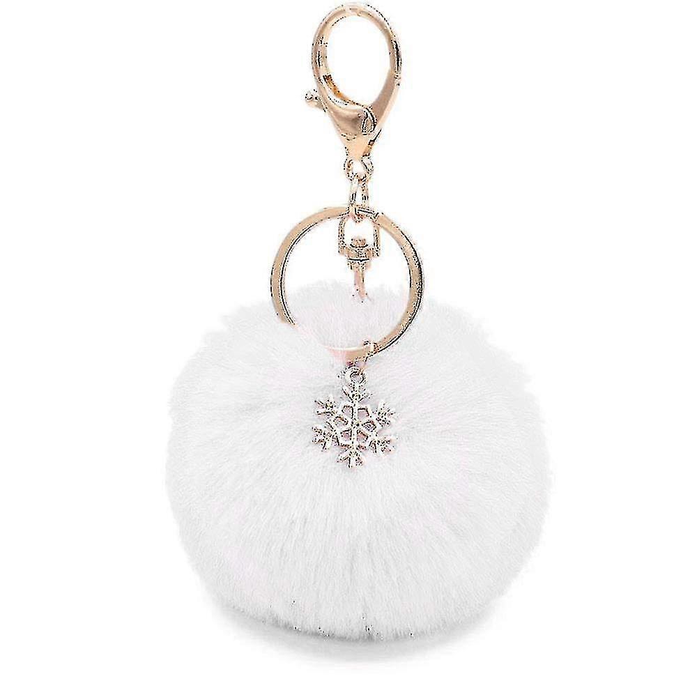 Christmas Snowflake Plush Keychain Alloy Snowflake Christmas Furry Ball Pendant Bag Keychain
