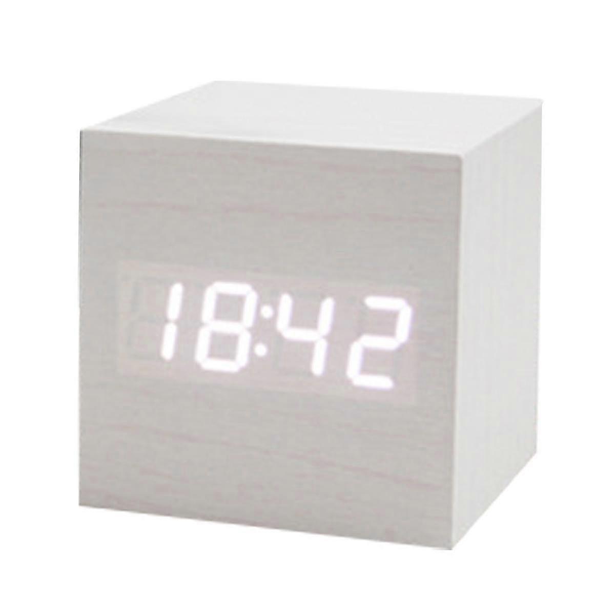 Digital Alarm Clock, Electronic LED Time Display, Dual Alarm, Cubic Small Mini Wood Made Electric Clocks