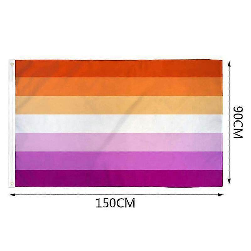 90x150cm Lesbian Pride Flag with Rainbow Sunset Design