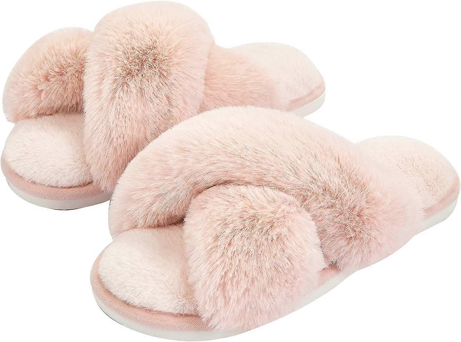 Dame Fuzzy Tøfler Hus Tøfler Cross Band Tøfler Innendørs Utendørs Myk Plysj På Åpen Tå Tøfler
