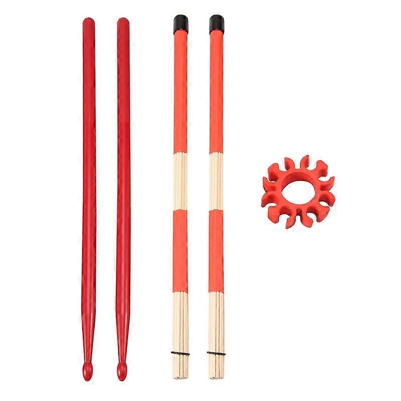 Nylon Drum Stick Kit with Wooden Drum Brush,Drum Stick Holder Clip,Drum Jazz Drum Accessories Red