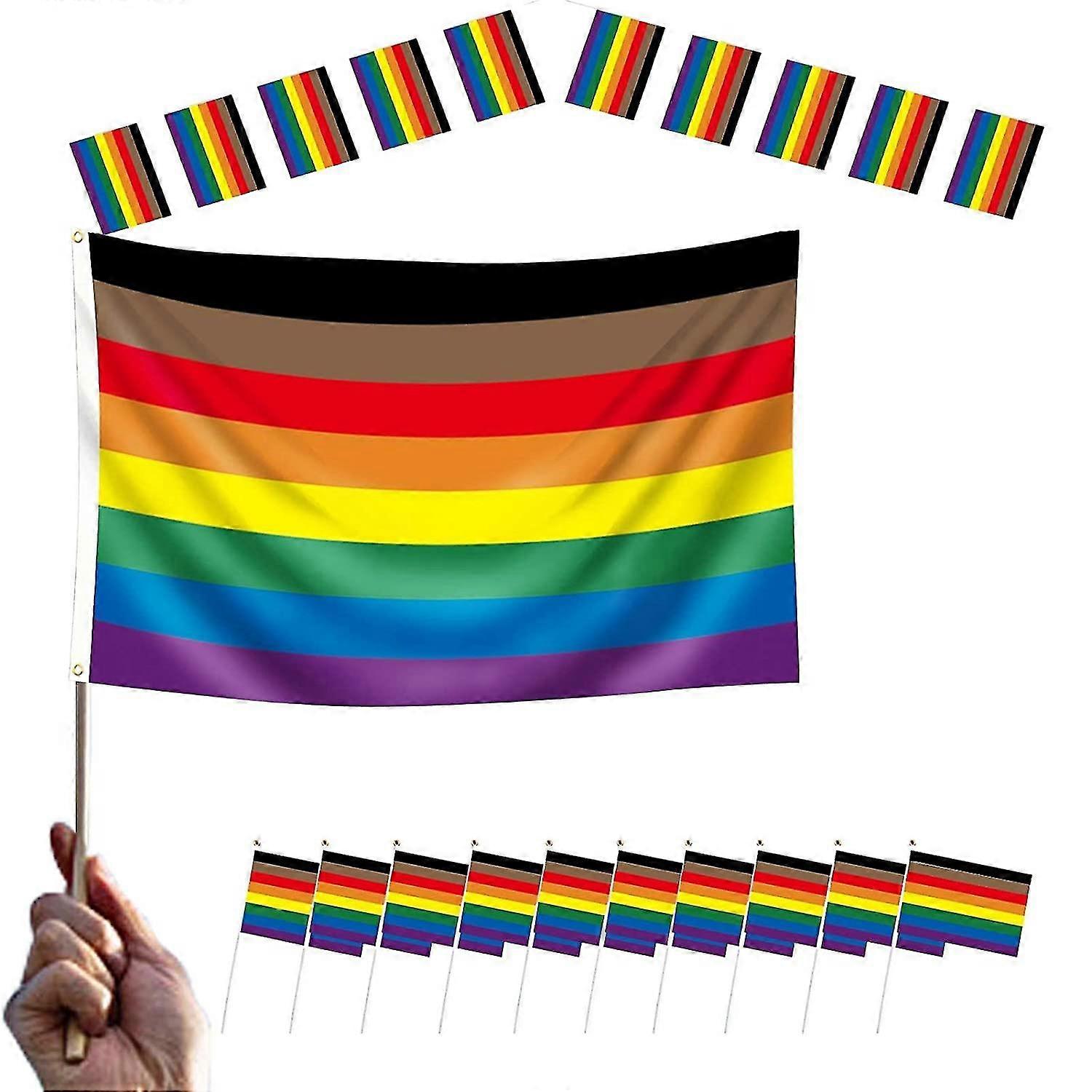 Rainbow Pride Flag | Rainbow Flag Banner,59 * 35in Large Flag, 9.8in Rainbow Banners Bunting Flags And Small Hand Flag With Sticks For Lgbtq Party Dec