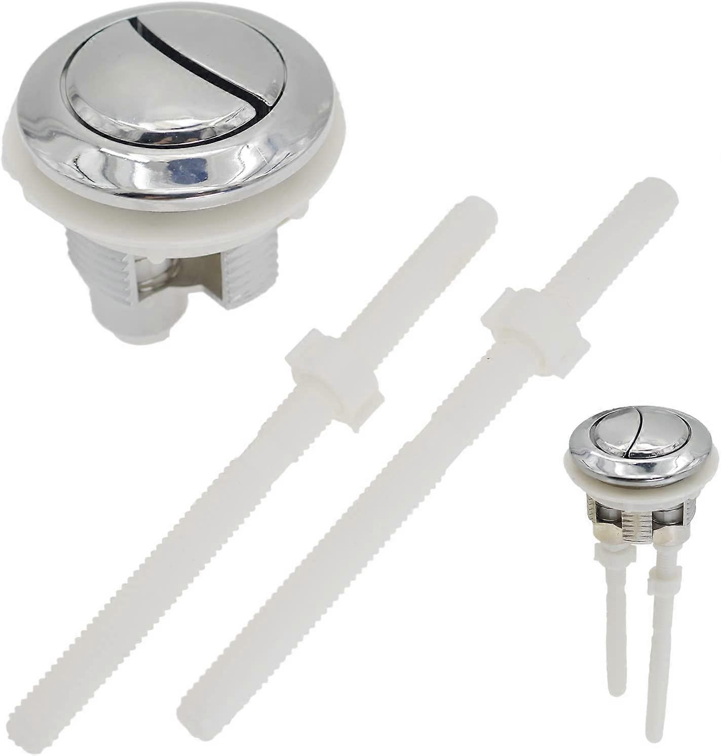 Universal 38mm Round Double Push Cistern Toilet Flush Button Chrome Plastic Closestool Replacement Double Rod Push Citern Water Tank Standard Part Sil