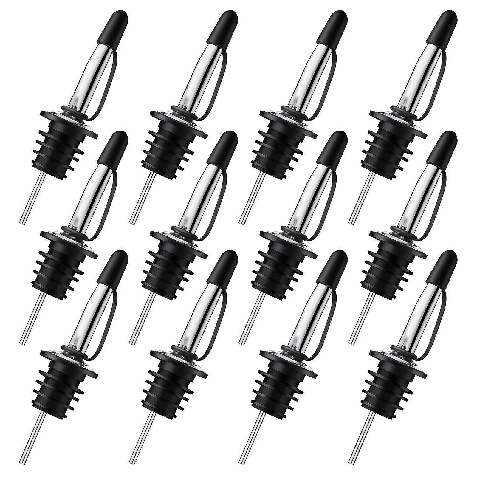 12 Pack Liquor Pourers Stainless Steel,Liquor Bottle Pourers with Stoppers,Pour Spouts for About 3/4" Bottle Mouth
