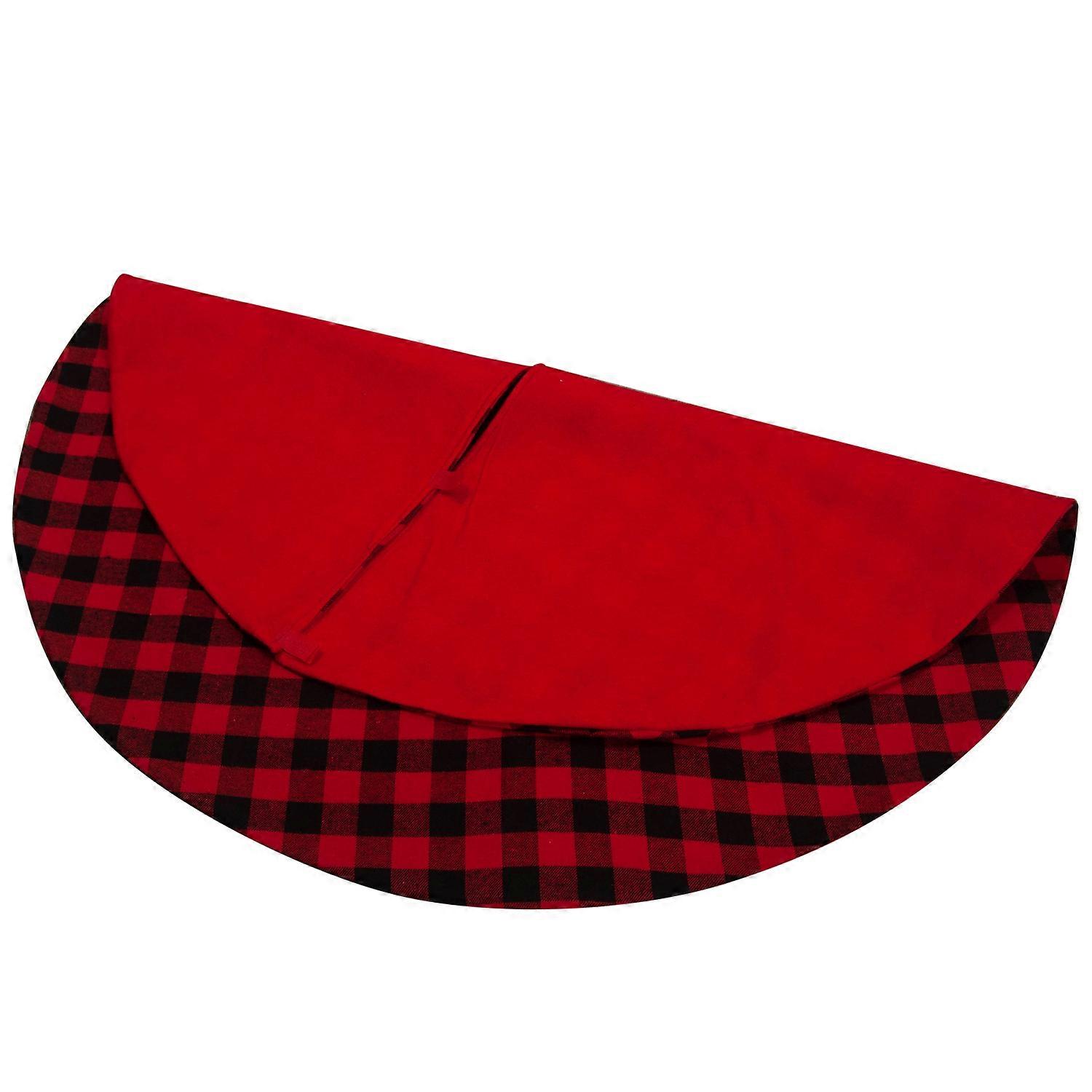 Tewei's new Christmas red and black plaid tree skirt cross-border Christmas tree skirt spot Christmas tree bottom decoration apron 48 inch black and r