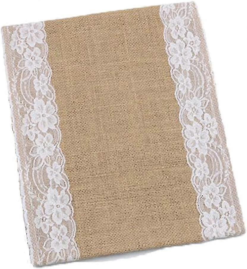 Jute Burlap Fabric Lace Table Runner, 275 * 30cm White