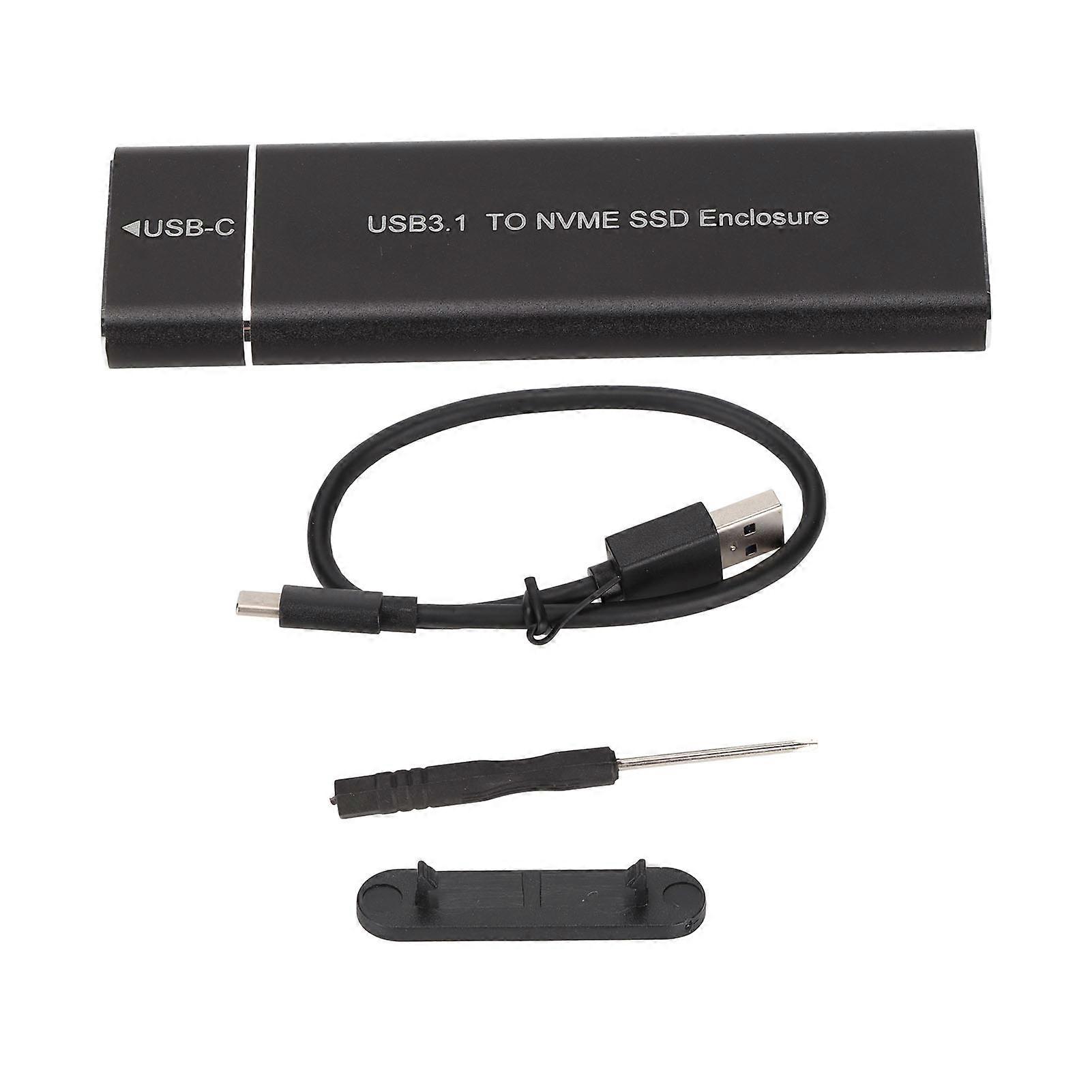 M.2 NVMe SSD Enclosure 6Gbps Ultrathin Type C Interface Aluminum Alloy Black USB 3.1 to NVMe PCIe SSD Enclosure for PC